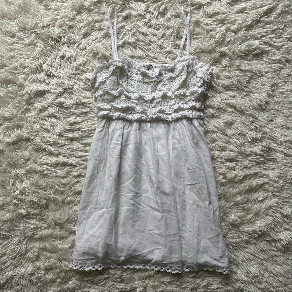 American Eagle Ruffle Upper Back Cutout White Mini Dress New With Tags Size M